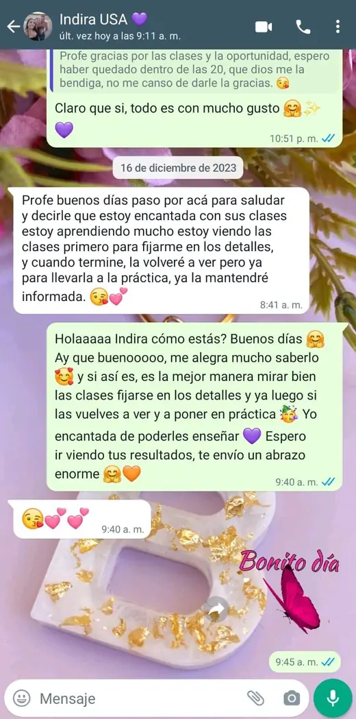 Captura real: Mensaje de alumna desde Estados Unidos