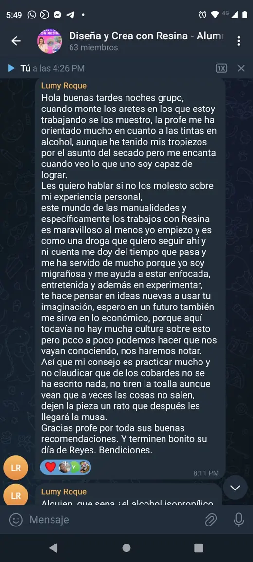 Captura real: Alumna comparte su experiencia en el grupo