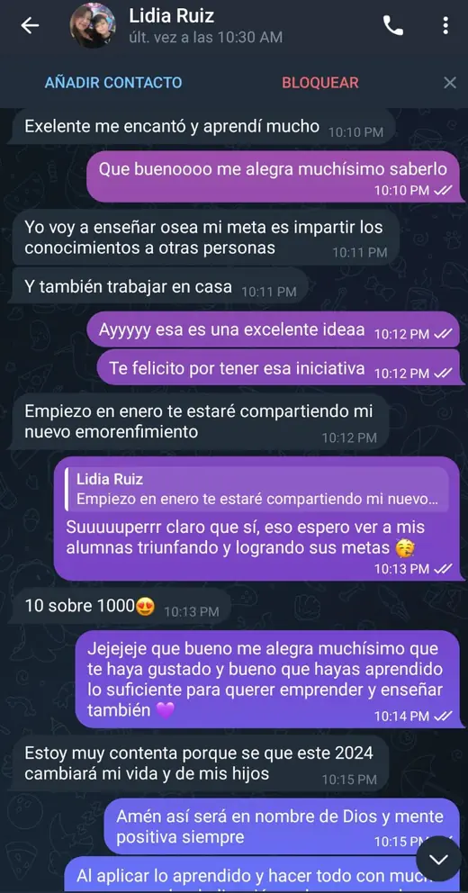 Captura real: Conversación con la alumna Lidia Ruiz